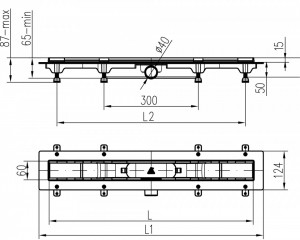Rigola de scurgere pentru dus Fluid Master Liv, 45 cm schita tehnica 