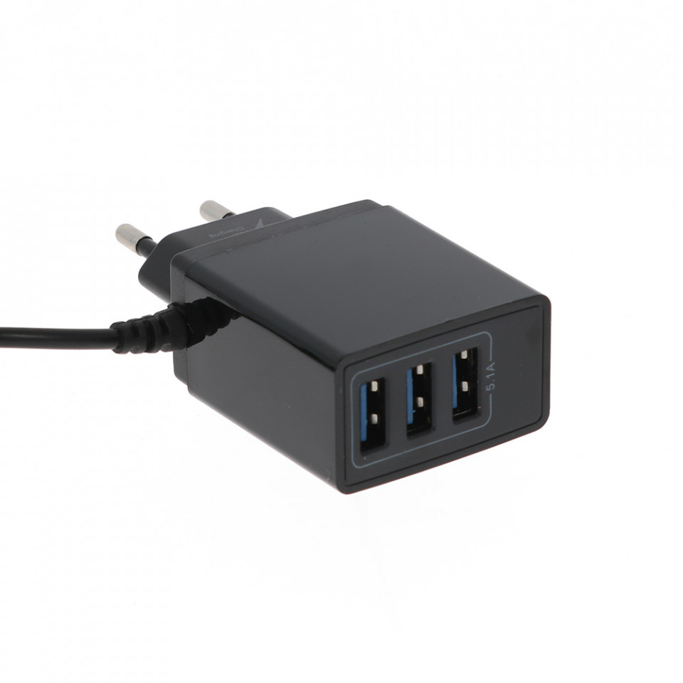 Incarcator Telefon 3xUSB 5.1A Fast Charging, Negru