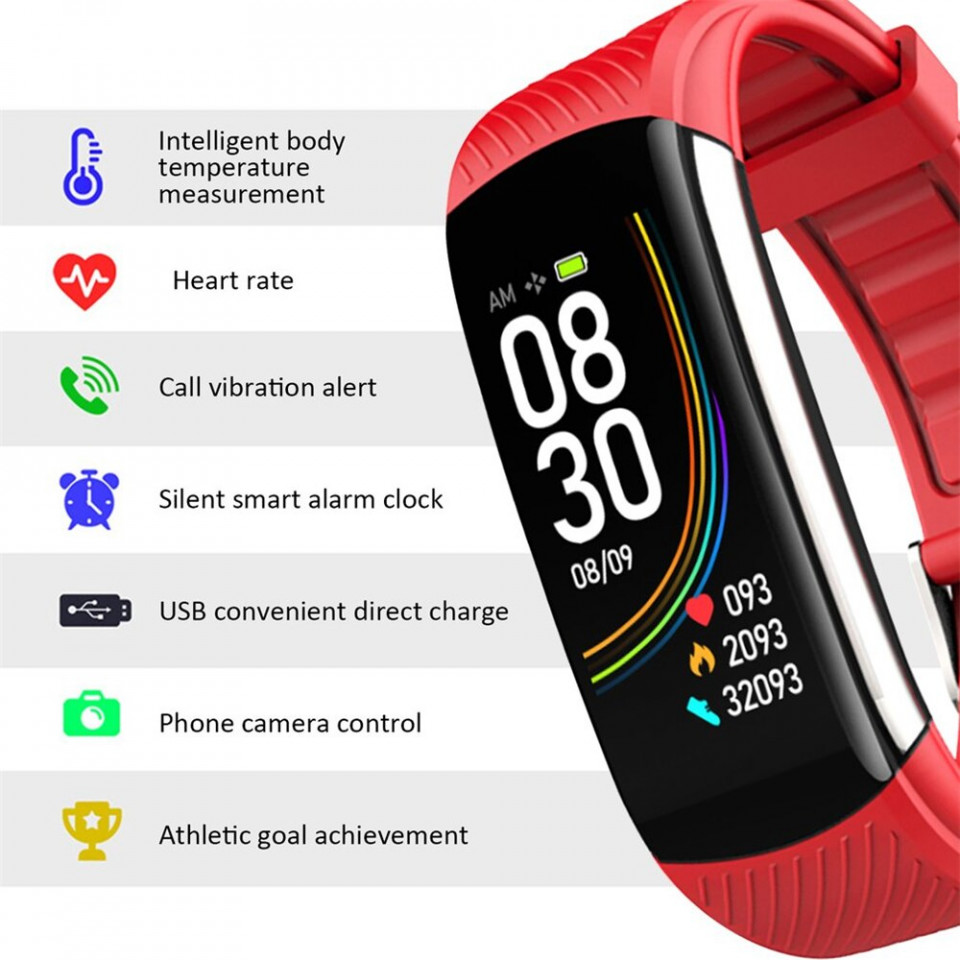 Ceas Sport Smart Fitness Tracker Smartwatch C6T, Rosu