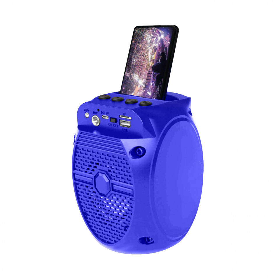 Boxa Portabila Karaoke ZQS-1308 cu Radio FM, Bluetooth, USB, MP3/TF-Card, Input Microfon, LED, Culoare Albastru