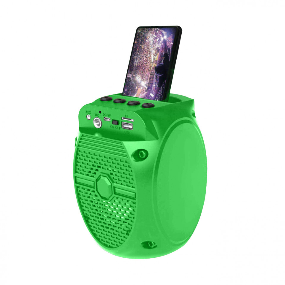 Boxa Portabila Karaoke ZQS-1308 cu Radio FM, Bluetooth, USB, MP3/TF-Card, Input Microfon, LED, Culoare Verde
