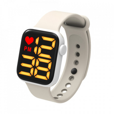 Ceas Sport Led Unisex, Quartz, afisaj Digital, Bej, LED102