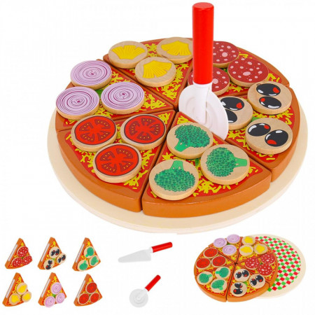 Set PIZZA lemn, "LikeSmart Pizza", fara margini ascutite, setul include 27 elemente, PM000093543