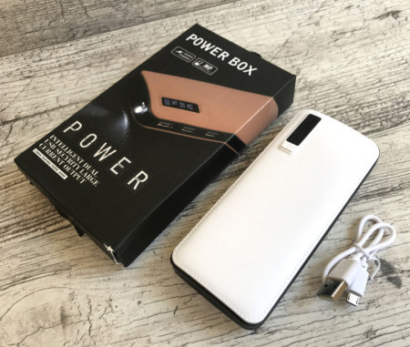 Acumulator Extern Profesional, 30000mAh, Fast Charging, Powerbank Piele Ecologica Alb - PB-3000