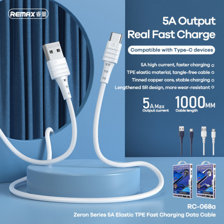 REMAX Cablu Zeron RC-068a - USB to Tip C - 5A 1 metre Blue