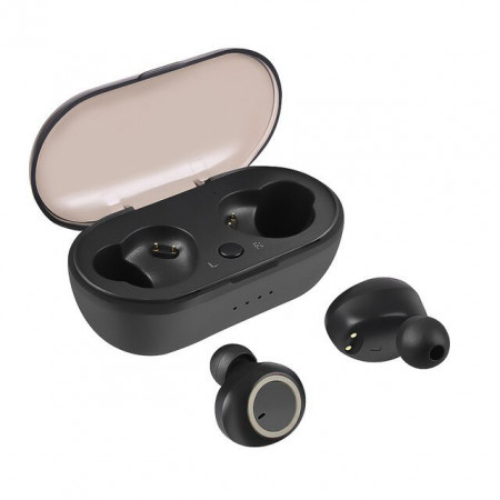 Casti bluetooth TWS-02 Wireless, Microfon, BT 5.0, Control Touch, Dock, Android iOS Windows, Negru,CASTI-TWS02