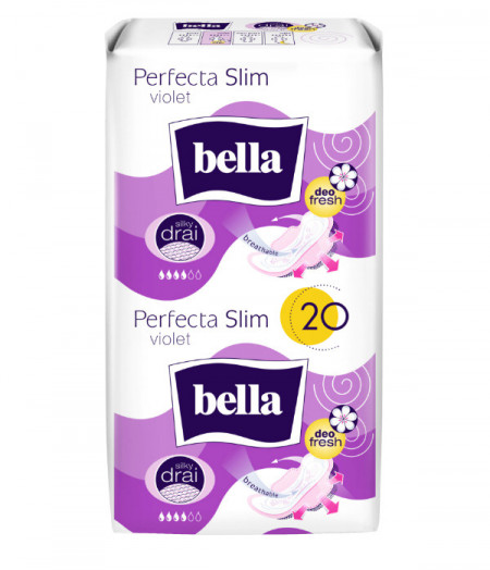 Absorbante Bella, Perfecta Slim Violet Silky Drai Deo, 20 bucati