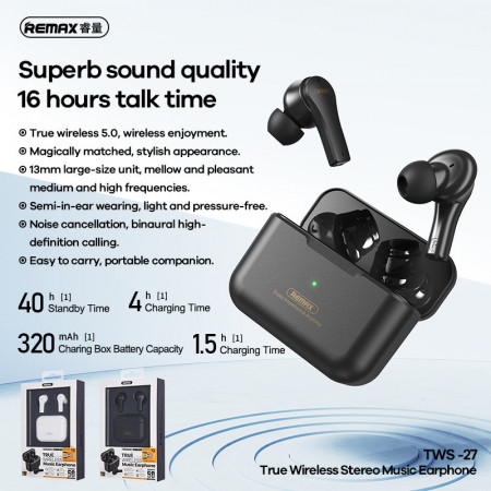 REMAX Bluetooth Earbuds - TWS-27 Power Bank Black