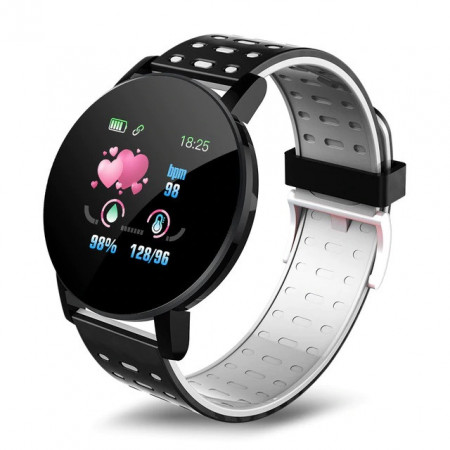 Smartwatch 119 Plus, iOS /Android, Bluetooth, Fitness Tracker, Negru/Alb