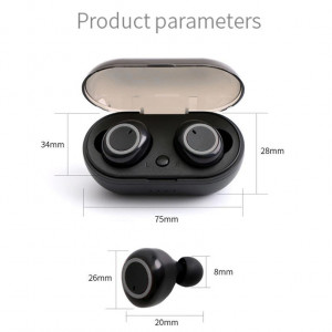 Casti bluetooth TWS-02 Wireless, Microfon, BT 5.0, Control Touch, Dock, Android iOS Windows, Negru,CASTI-TWS02