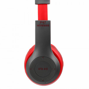 Casti wireless P47, Stereo Headphones, Fm Radio, MP3 Player, Microfon incorporat, Port Micro SD, Negru/ Rosu