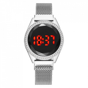 Ceas Dama Fashion Touch Screen Digital, Curea Magnetica, Swarovski elements, Argintiu, LD090-V1