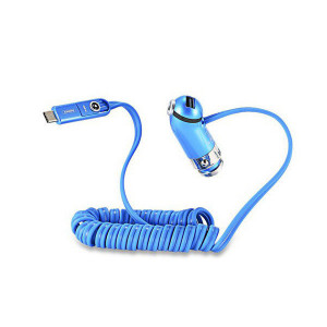 REMAX Car Charger Cutie RCC-211 - USB - 2,1A cu 3 in 1 cablu Micro USB, Lightning, Tip C BLUE