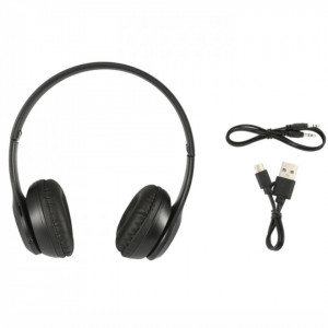 Casti wireless P47, Stereo Headphones, Fm Radio, MP3 Player, Microfon incorporat, Port Micro SD, Negru