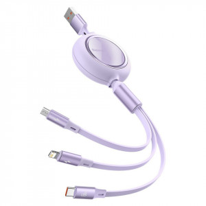 Baseus Cablu Bright Mirror 3 in 1 - USB to Micro USB, Lightning, Tip C - 66W 1,2 metrus (CAMLC-MJ05) purple