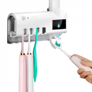 Dozator Pasta De Dinti + Suport Periute Cu Functie de sterilizare Antibacteriala si Lumina UV