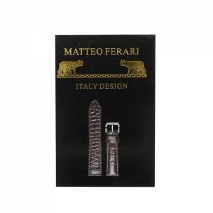 Curea de ceas Mateo Ferari, neagra, 22x20mm, Piele ecologica embosata croco, telescop 4 buc