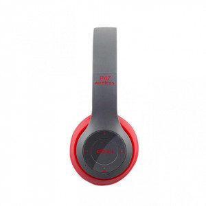 Casti wireless P47, Stereo Headphones, Fm Radio, MP3 Player, Microfon incorporat, Port Micro SD, Negru/ Rosu