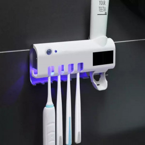 Dozator Pasta De Dinti + Suport Periute Cu Functie de sterilizare Antibacteriala si Lumina UV
