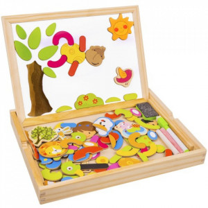 Puzzle magnetic din lemn pentru copii, tabla cu cretă, PM000072643