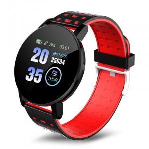 Smartwatch 119 Plus, iOS /Android, Bluetooth, Fitness Tracker, Negru/Rosu