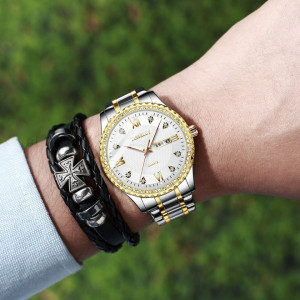Ceas fashion pentru femei Tisselly, Quartz, cu Data, Analog, Argintiu-Auriu