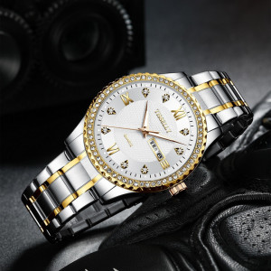 Ceas fashion pentru femei Tisselly, Quartz, cu Data, Analog, Argintiu-Auriu