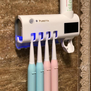 Dozator Pasta De Dinti + Suport Periute Cu Functie de sterilizare Antibacteriala si Lumina UV