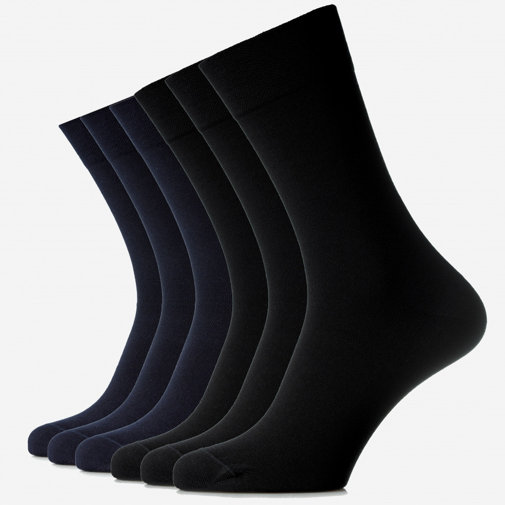 Set 6 perechi șosete clasice negre și bleumarin din bumbac pieptănat, pentru bărbați