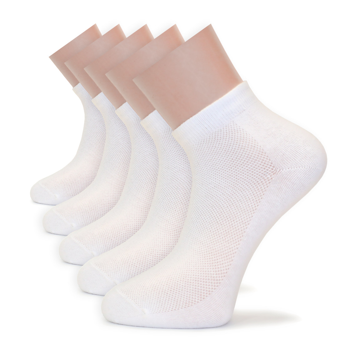 Set 5 perechi Șosete scurte albe cu tricot respirabil din bumbac, Colecția Basic