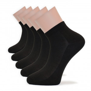 Set 5 perechi Șosete scurte negre cu tricot respirabil din bumbac, Colecția Basic