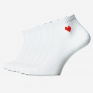 Set 6 perechi șosete sport albe cu model inimioară din bumbac pieptănat, pentru femei