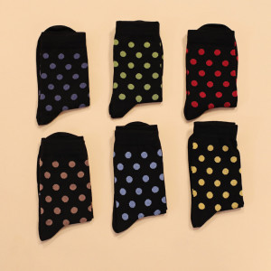 Set 6 perechi Șosete negre cu buline medii multicolor