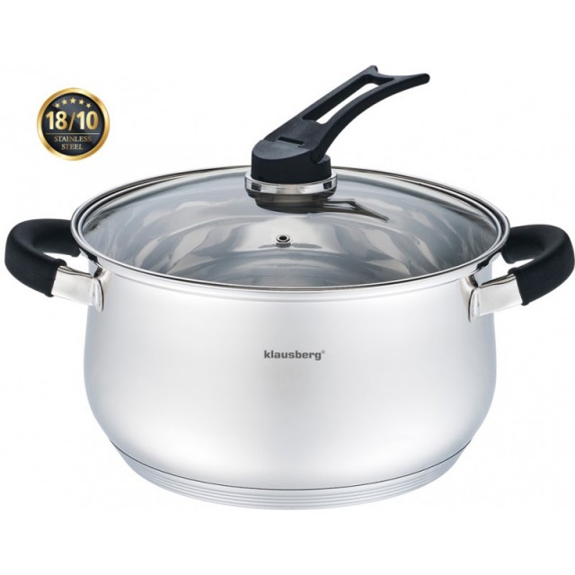 Oala inox Klausberg, diametru 24 cm, capacitate 5.8 litri, capac, inductie