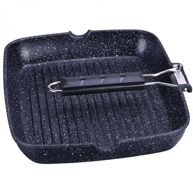 Tigaie grill cu interior marmorat KingHoff, diametru 36 x 24 cm, maner rabatabil, inductie