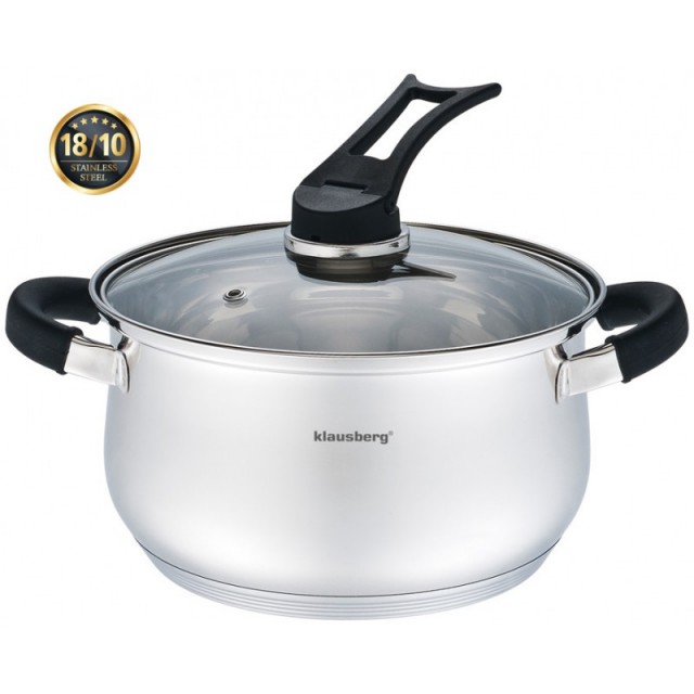 Oala inox Klausberg, diametru 20 cm, capacitate 3,4 litri, capac, inductie