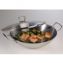 Tigaie wok Fissler, inox diametru 35 cm, capac sticla, inductie, Kunming Wok