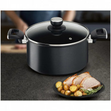 Cratita cu capac TEFAL Unlimited G2554672, Thermo-Signal, Thermo-Fusion, invelis antiaderent din titan,5.2l, 24cm, aluminiu, negru