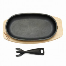 Platou servire oval cu suport din lemn Heinner, maner detasabil, fonta, diametru 24 x 14 cm, inductie