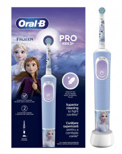 Periuta de dinti electrica Oral-B Pro Kids Frozen pentru copii, Curatare 2D, 2 programe, 1 capat, 4 autocolante, pentru 3+ ani, Albastru
