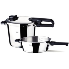 Set oala + tigaie (cratita) sub presiune Fissler VitaVit Premium, capacitate 6 + 2.5 Litri, diametru 22 cm, accesoriu aburi, inductie