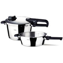 Set oala + tigaie (cratita) sub presiune Fissler VitaVit Premium, capacitate 4.5 + 2.5 Litri, diametru 22 cm, accesoriu aburi, inductie
