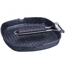 Tigaie grill cu interior marmorat Kinghoff, diametru 24 x 24 cm, maner rabatabil, inductie