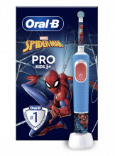 Periuta de dinti electrica Oral-B Pro Kids Spiderman pentru copii, Curatare 2D, 2 programe, 1 capat, 4 autocolante, Albastru