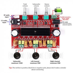 Amplificator digital 2.1 canale 2*50W + 100W Subwoofer