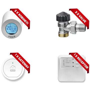 Pachet 3 capete termostatice Poer Smart, Ventile, Gateway, Receptor