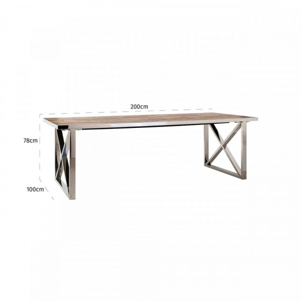 Masa dreptunghiulara cu blat din lemn de ulm Redmond 78 x 240 x 100 cm maro/argintiu