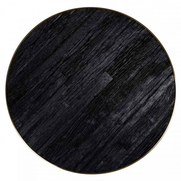 Masa rotunda cu blat din lemn de tec reciclat si sticla 78,5 x 140 x 140 cm neagra/ auriu