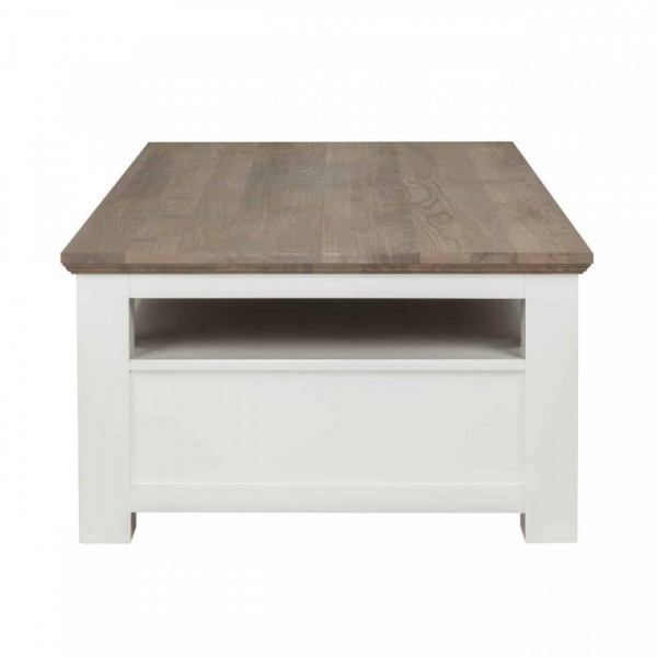 Masuta de cafea dreptunghiulara din pin si stejar cu spatiu de depozitare Cardiff 130x80x45 cm alb/maro