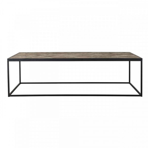 Masuta de cafea dreptunghiulara din stejar si metal Herringbone 140x70x40 cm negru/maro